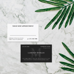Matte Black Gray Monogrammed Professional Appointment Card