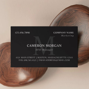 Matte Black Grey Monogrammed Professional Business Card