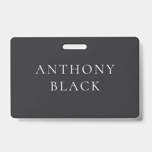 Matte Black Minimalist Plain Elegant Classical ID Badge (Front)