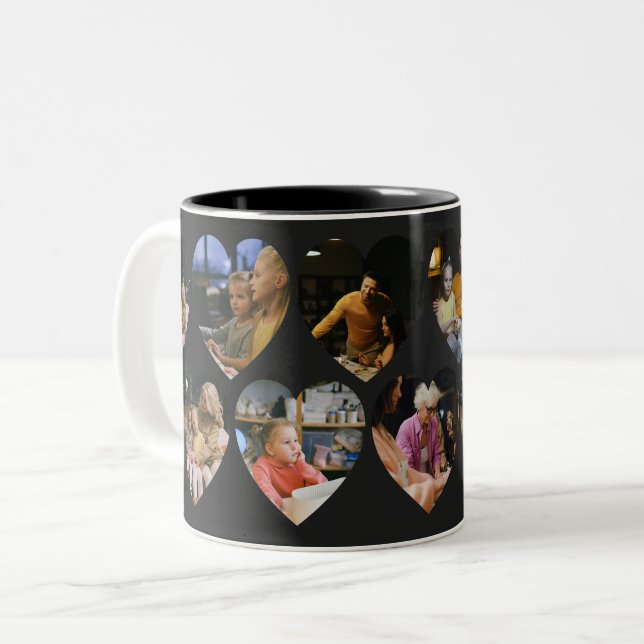 Matte Black Photo Collage Mug with Heart Frames (Front Left)
