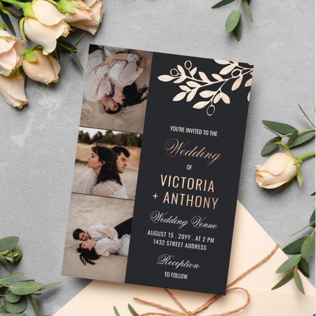 Matte Black Rose Gold Berry Twig 3 Photos Wedding (Creator Uploaded)