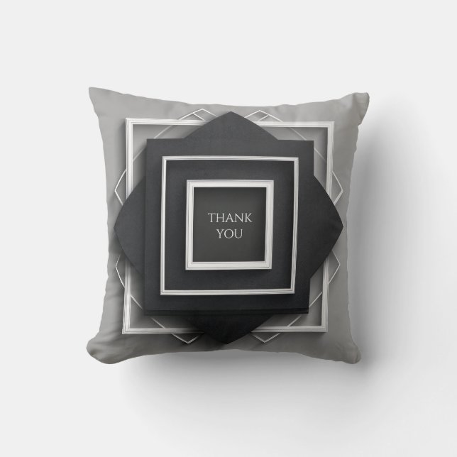Matte Black & White Frame Modern Elegant Wedding Cushion (Front)