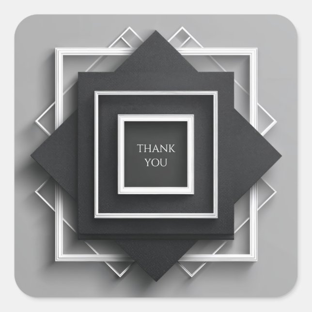 Matte Black & White Frame Modern Elegant Wedding Square Sticker (Front)