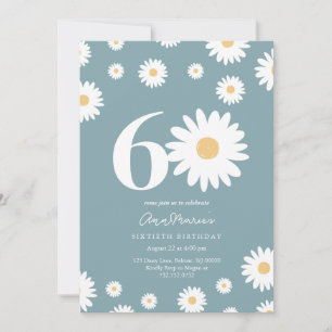 Matte Blue Daisy 60th Birthday Invitation
