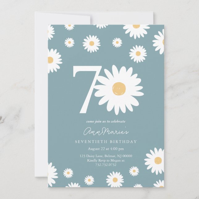 Matte Blue Daisy 70th Birthday Invitation (Front)