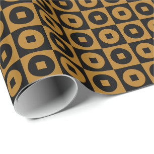 Matte Gold and Black Square Circle Wrapping Paper
