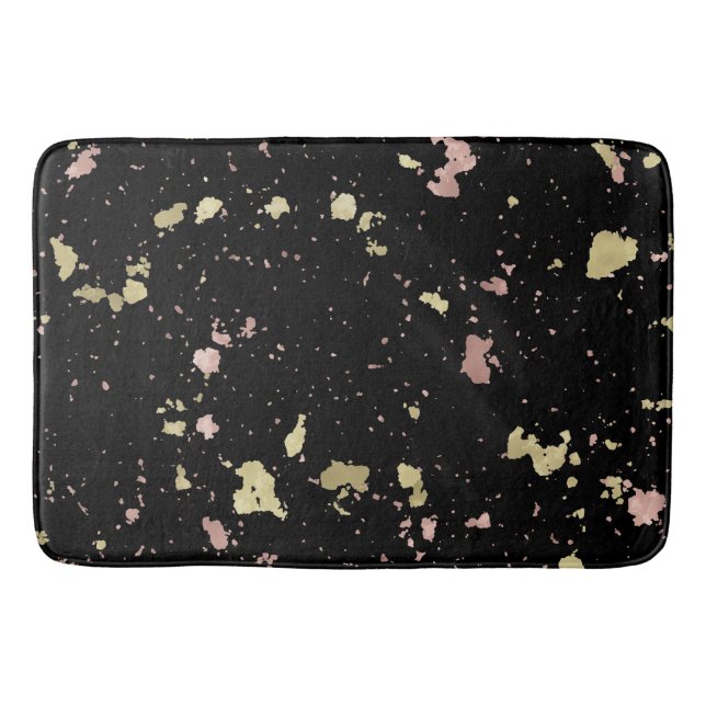 Matte Gold and Rose Gold Flakes Black Bath Mat (Front)