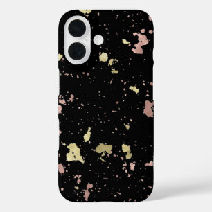 Matte Gold and Rose Gold Flakes Black iPhone 16 Case