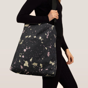 Matte Gold and Rose Gold Flakes Black Crossbody Bag