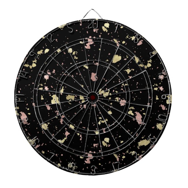 Matte Gold and Rose Gold Flakes Black Dartboard (Front)