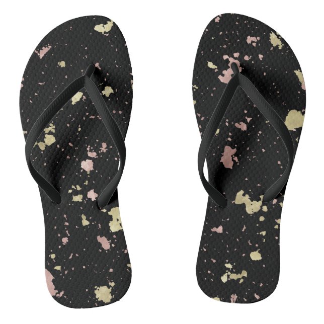 Matte Gold and Rose Gold Flakes Black Jandals (Footbed)