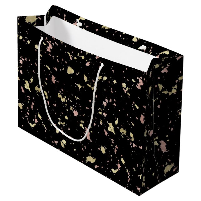 Matte Gold and Rose Gold Flakes Black Large Gift Bag (Front Angled)
