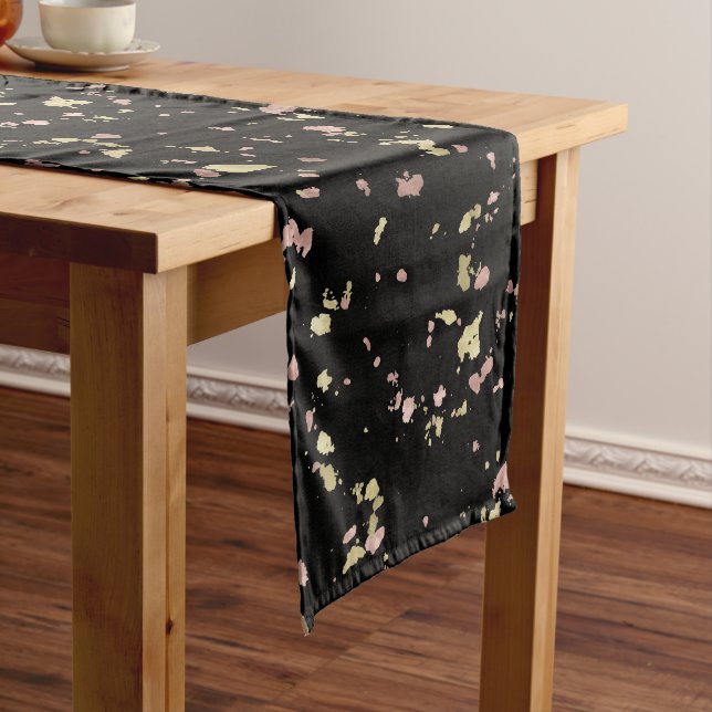 Matte Gold and Rose Gold Flakes Black Medium Table Runner (In Situ)