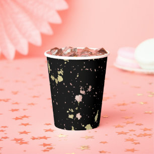 Matte Gold and Rose Gold Flakes Black Paper Cups
