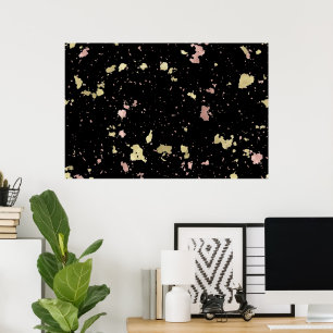 Matte Gold and Rose Gold Flakes Black Poster