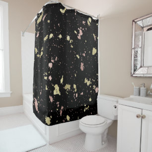 Matte Gold and Rose Gold Flakes Black Shower Curtain