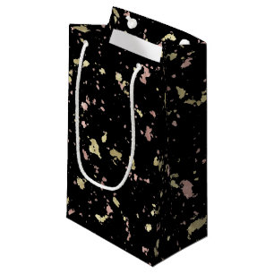 Matte Gold and Rose Gold Flakes Black Small Gift Bag