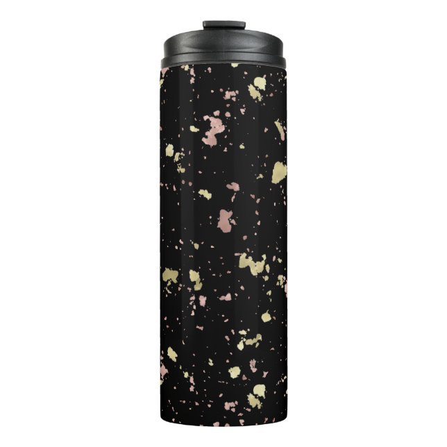 Matte Gold and Rose Gold Flakes Black Thermal Tumbler (Front)