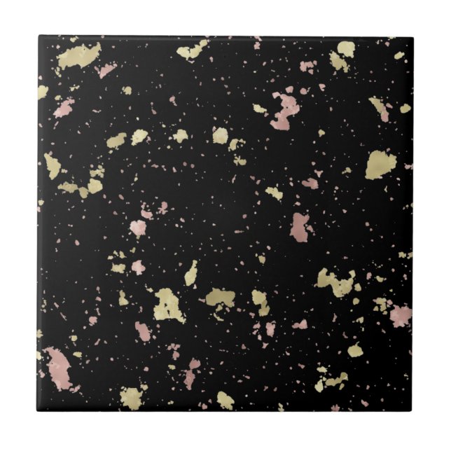 Matte Gold and Rose Gold Flakes Black Tile (Front)