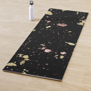 Matte Gold and Rose Gold Flakes Black Yoga Mat