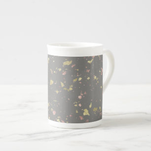 Matte Gold and Rose Gold Flakes Warm Dark Grey Bone China Mug