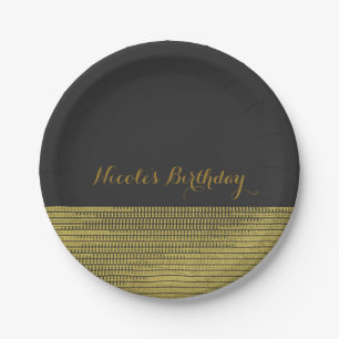 Matte Gold Modern Glam Sequins Chic Elegant Party Paper Plate