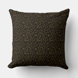 Matte Gold Zodiac Signs and Stars on Black Cushion