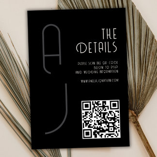  Matte Monogram Minimal Qr Code Wedding Black  Enclosure Card