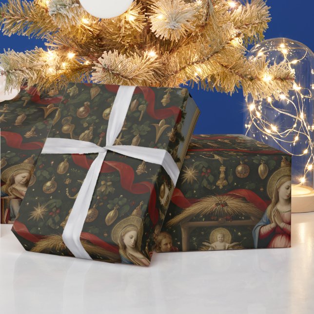 Matte Nativity Santa Christmas Wrapping Paper (Holidays)