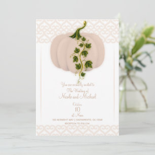 Matte Pink Pumpkin Storybook Hearts Fall Wedding Invitation
