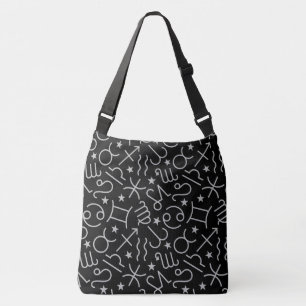 Matte Silver Zodiac Signs and Stars on Black Crossbody Bag