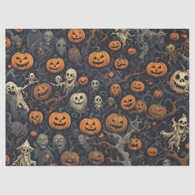 Matte Spooky Pumpkins Ghosts Tissue Paper (Front)