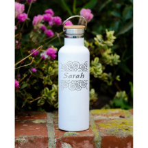 Matte White Water Bottle w/Swirl Design Motif