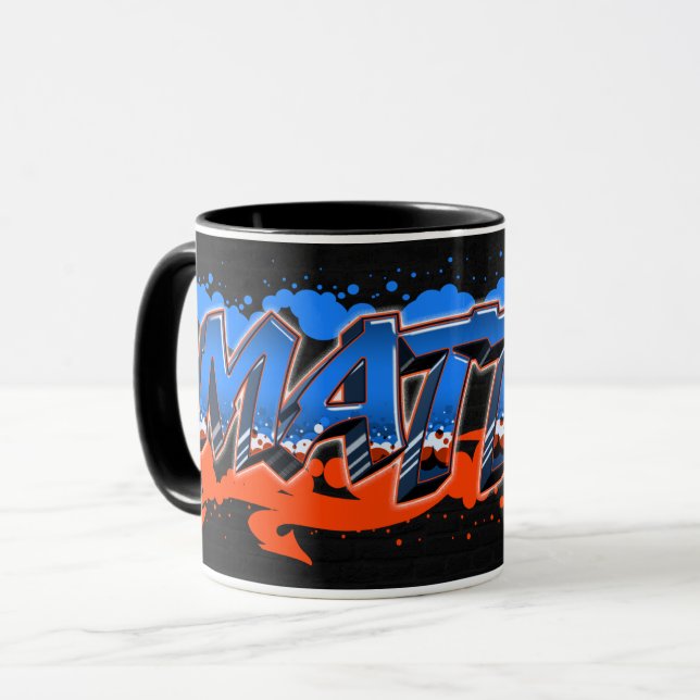 Matteo first name graffiti blue orange cup (Front Left)