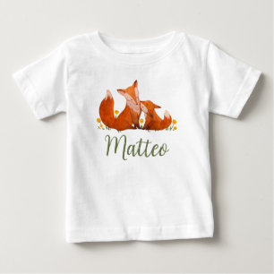 Matteo Name Reveal Fox Forest Animal Boy Whimsical Baby T-Shirt
