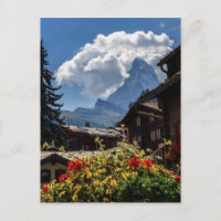 Matterhorn and Zermatt village houses, Switzerland