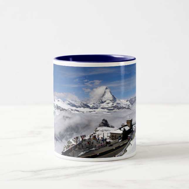 Matterhorn mountain and Gornergrat station Two-Tone Coffee Mug (Center)