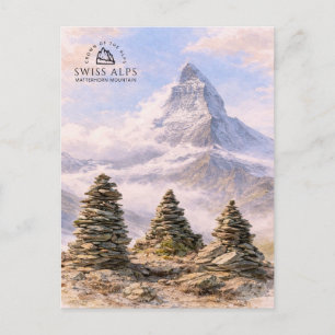 Matterhorn Mountain, Swiss Alps Watercolor Postcard
