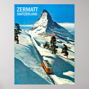 Matterhorn Mountain, Switzerland, Zermatt, vintage Poster