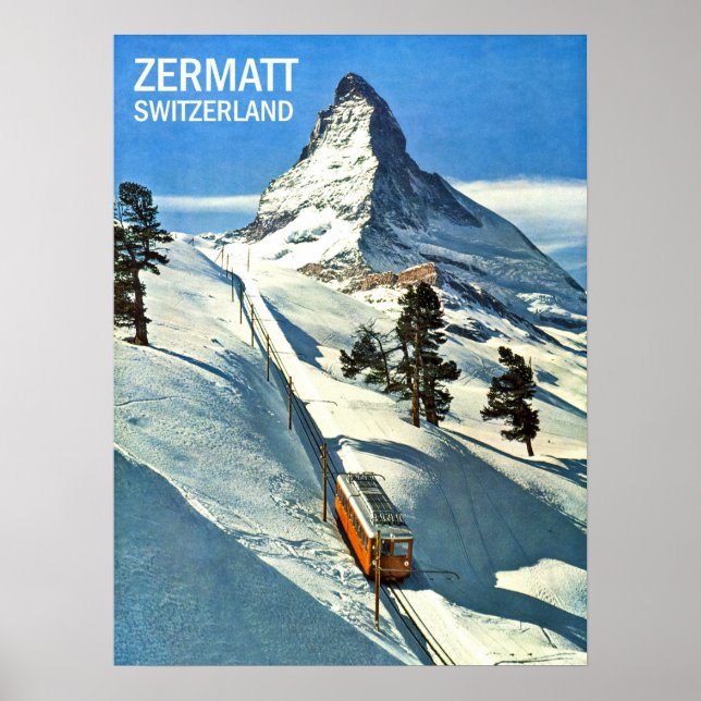 Matterhorn Mountain, Switzerland, Zermatt, vintage Poster (Front)