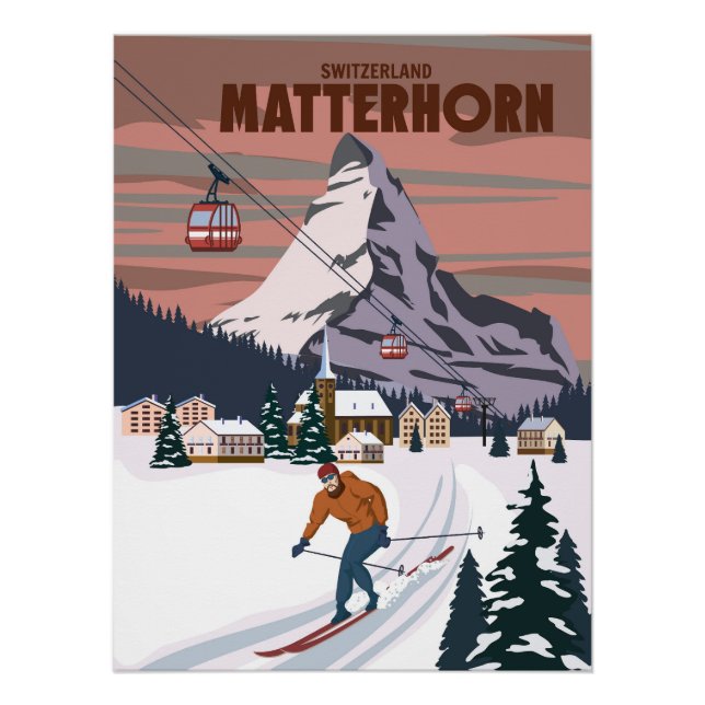 Matterhorn Ski resort poster, retro. Alpes Winter Poster (Front)