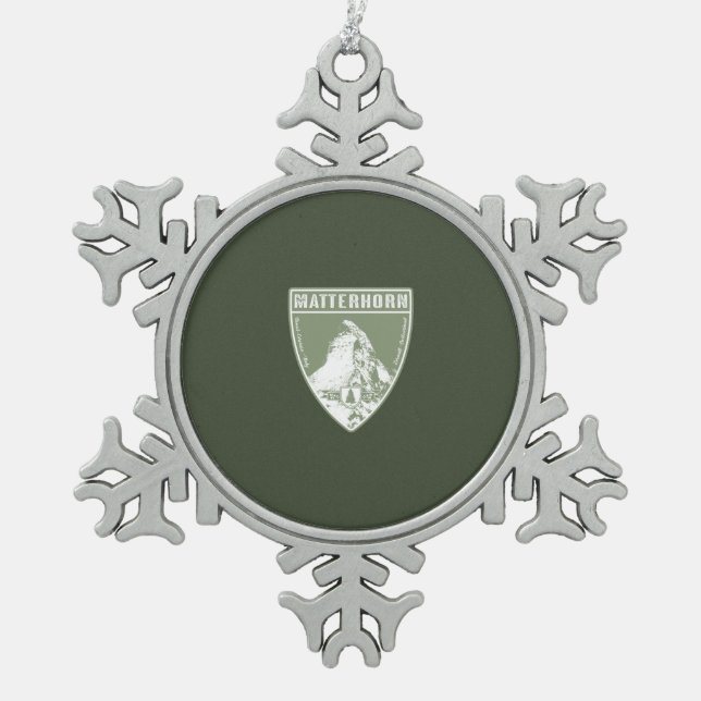 Matterhorn Switzerland Italy Snowflake Pewter Christmas Ornament (Front)
