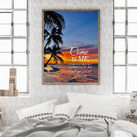 Matthew 11:28 Bible Verse Palm Trees Sunset