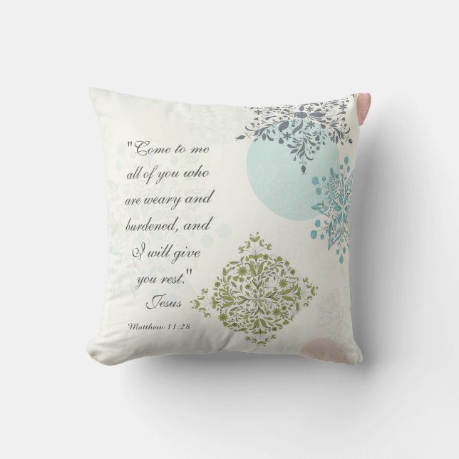 Matthew 11:28 Come to me all who are weary, Bible Cushion (Front)