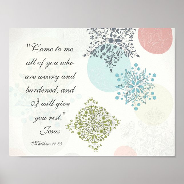 Matthew 11:28 Come to Me all who are weary, Bible Poster (Front)
