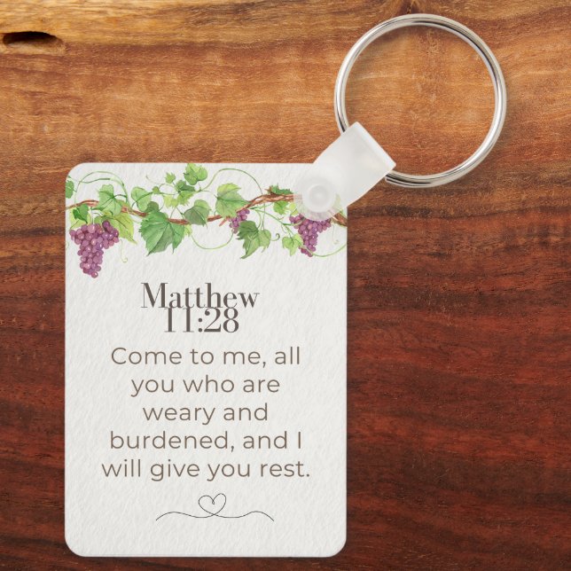 Matthew 11:28 Come to Me Scripture | Grapevine Key Ring (Back)
