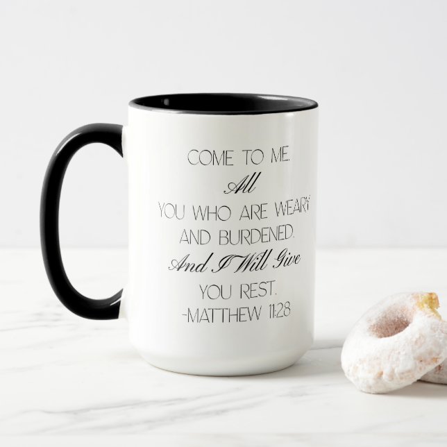 Matthew 11:28 Hope Bible Verse Mug  (With Donut)