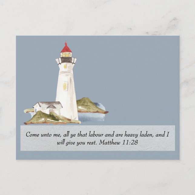 Matthew 11:28 Lighthouse Get Well Soon Postcard (Front)
