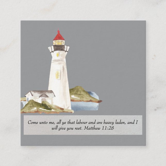Matthew 11:28 Lighthouse  Square Business Card (Front)