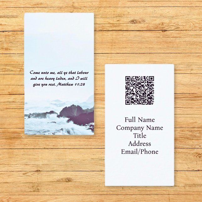 Matthew 11:28 Ocean Red Sunset QR code Business Card (Matthew 11:28 Ocean Red Sunset QR code Business Cards)